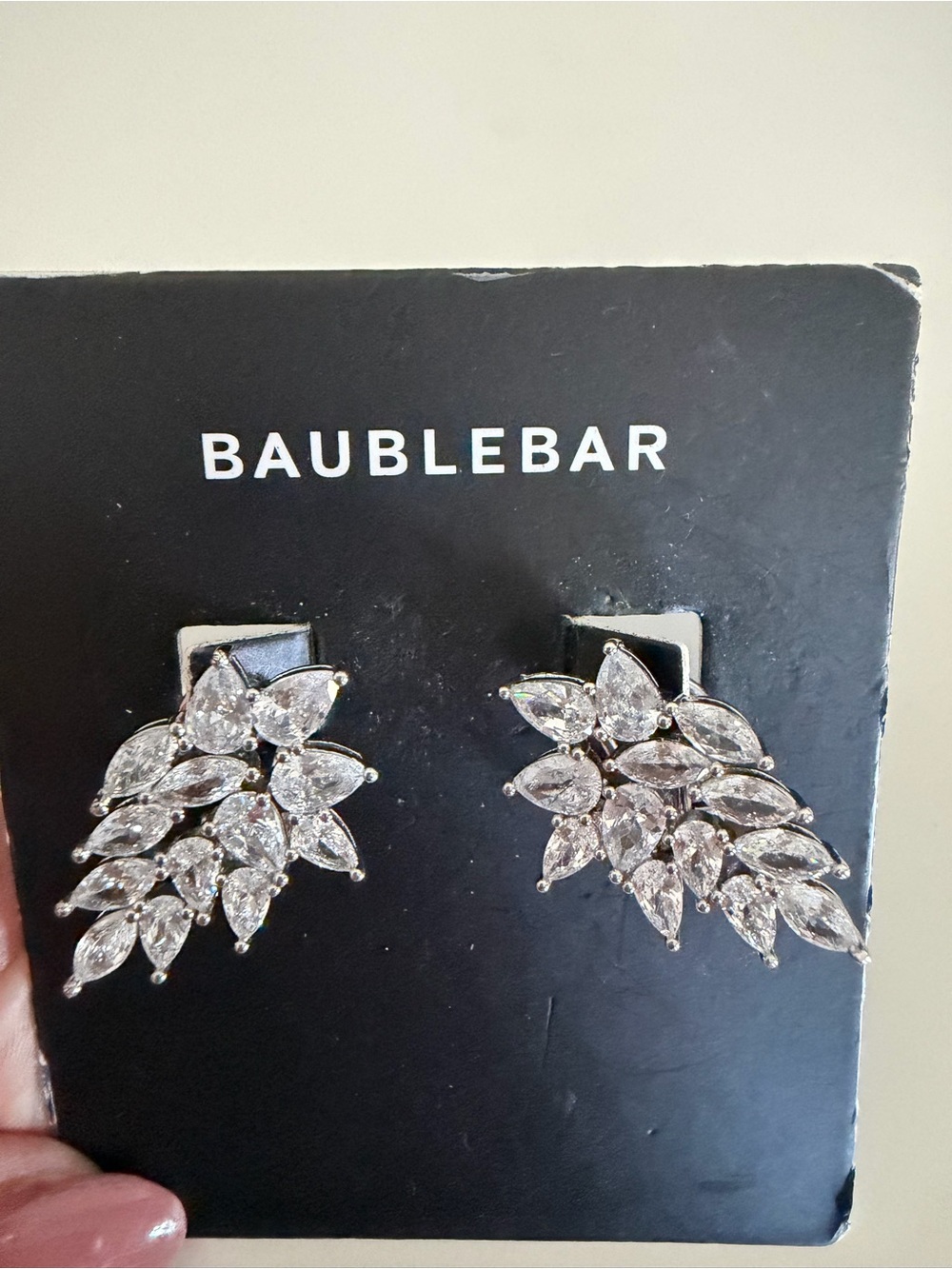 BaubleBar Silver Crystal Leaf Cluster Earrings New